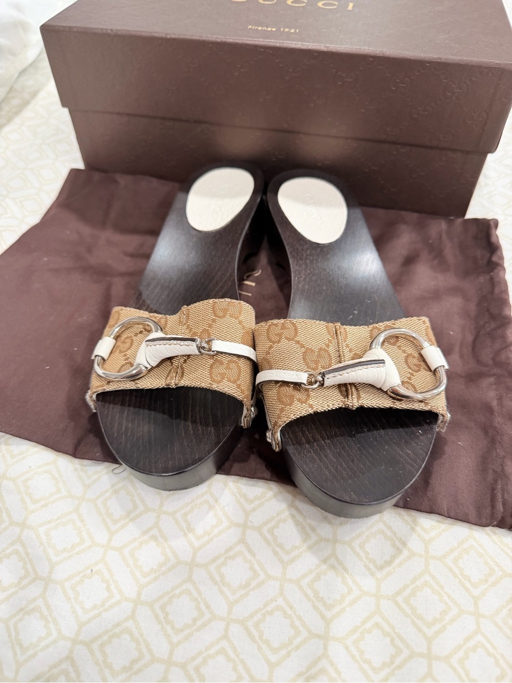 Gucci Brown Monogram Canvas Slide Sandals with Silver Tone Hardware - Picture 3 of 6